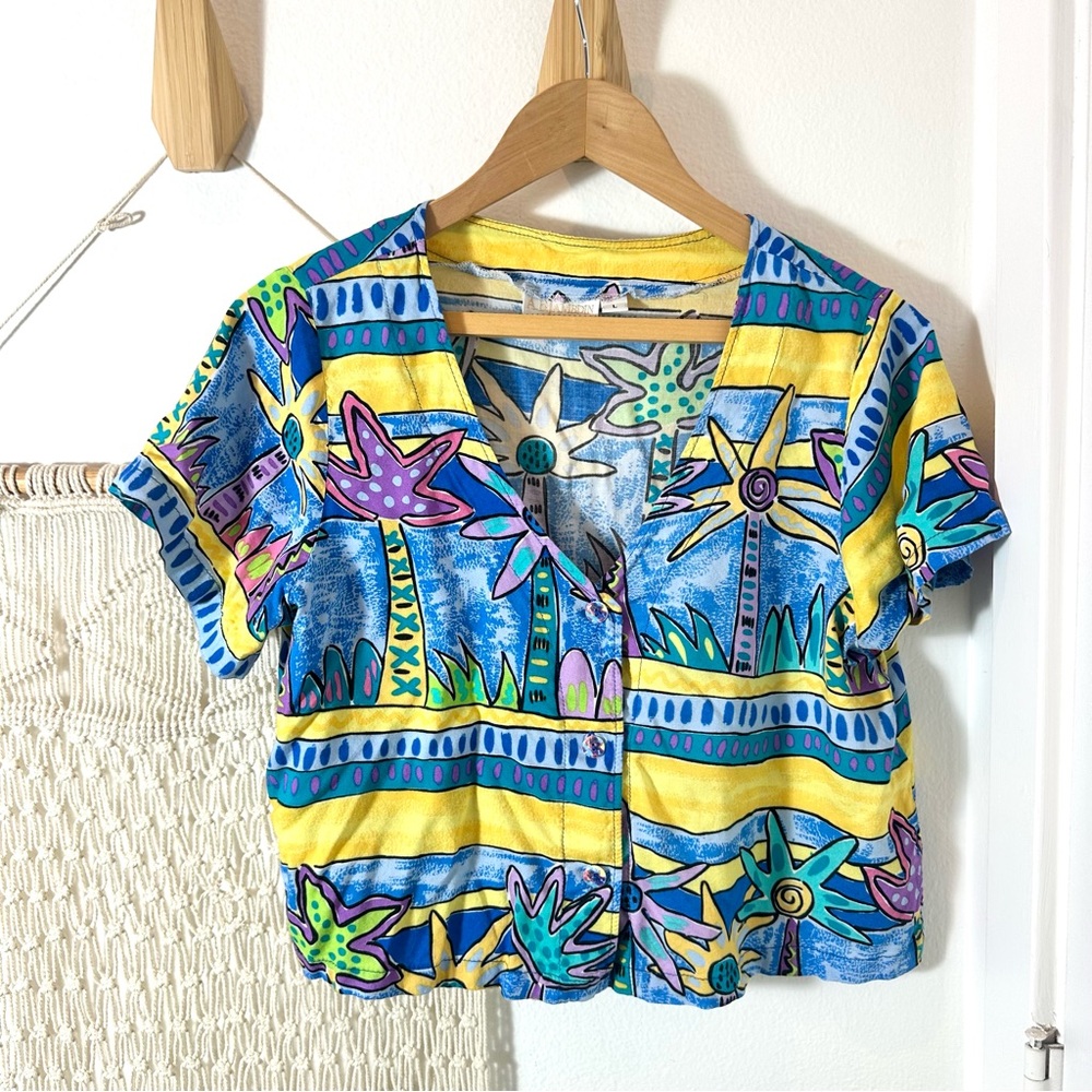 🌞🌀 Vintage Hawaiian Palm Tree Swirl Sun Sunshine Women's Top